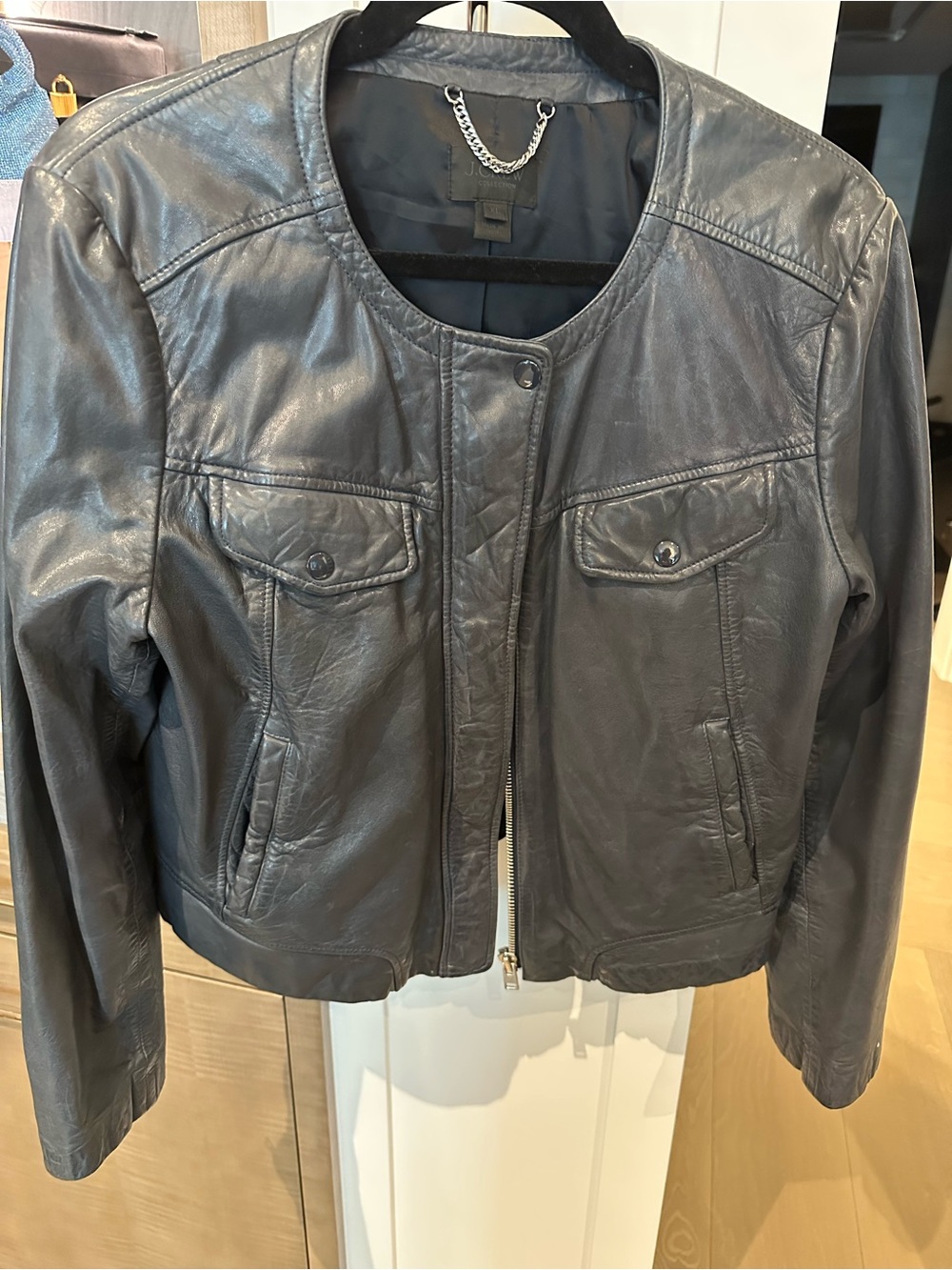 J. Crew Black Leather Collarless Jacket